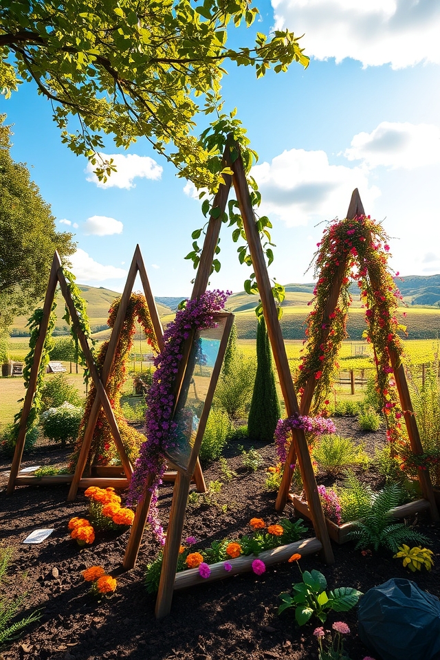 artistic triangular trellis supports