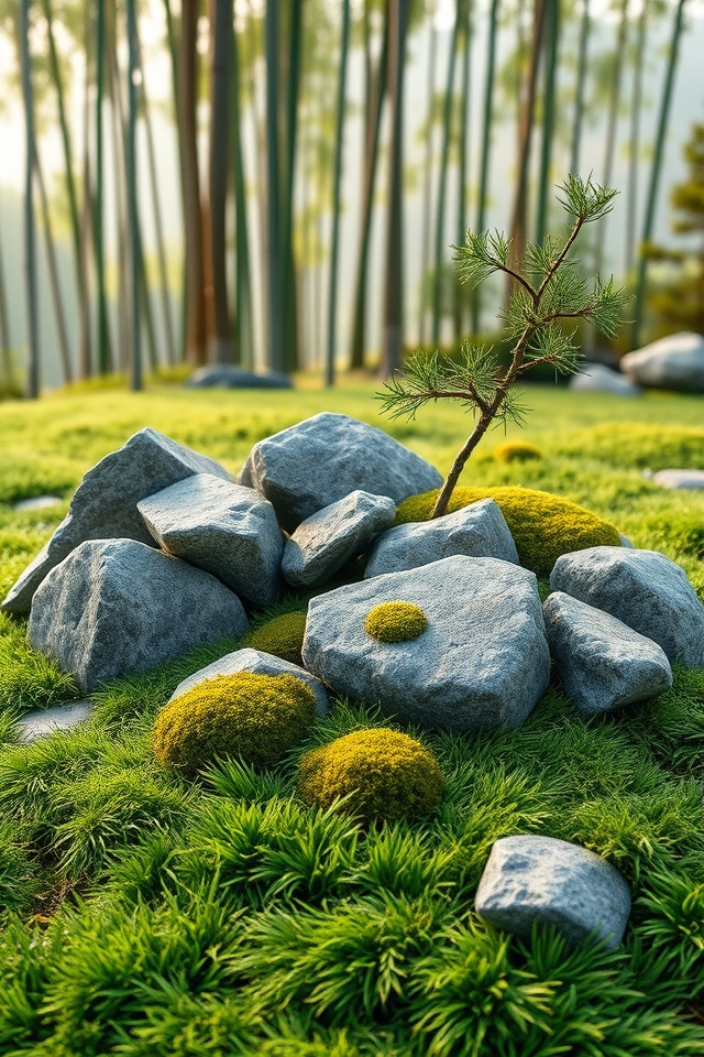 asymmetrical grass rock balance