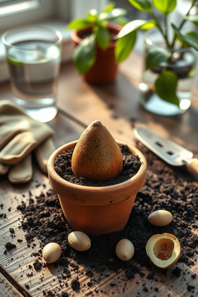 avocado planting with toothpicks