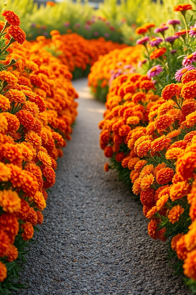 bold vibrant marigold pathway