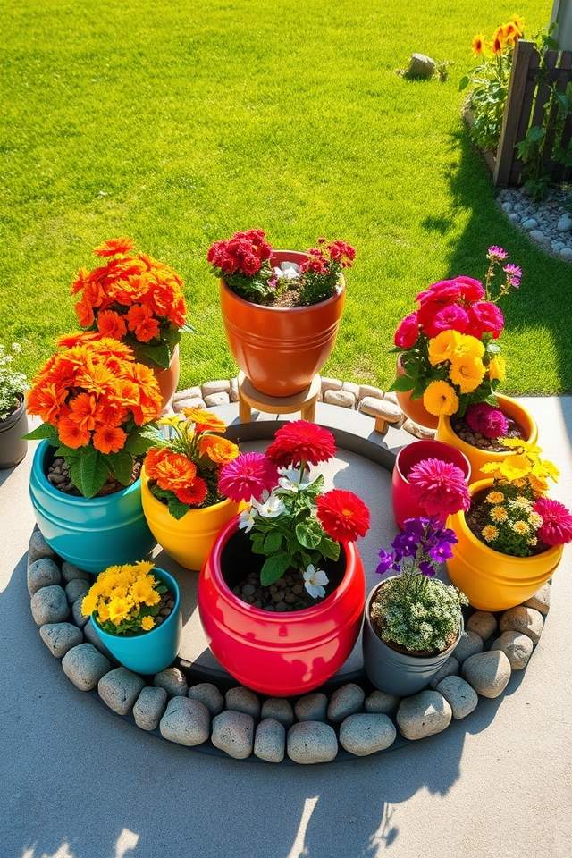 bright circular container gardens