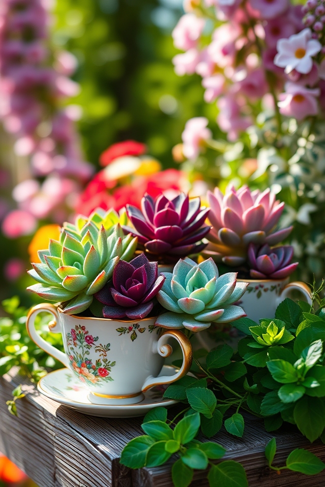 charming vintage tea cup planters