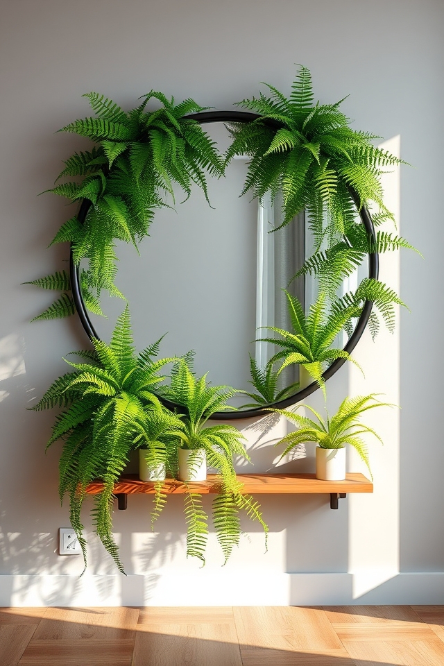 circular mirror with ferns
