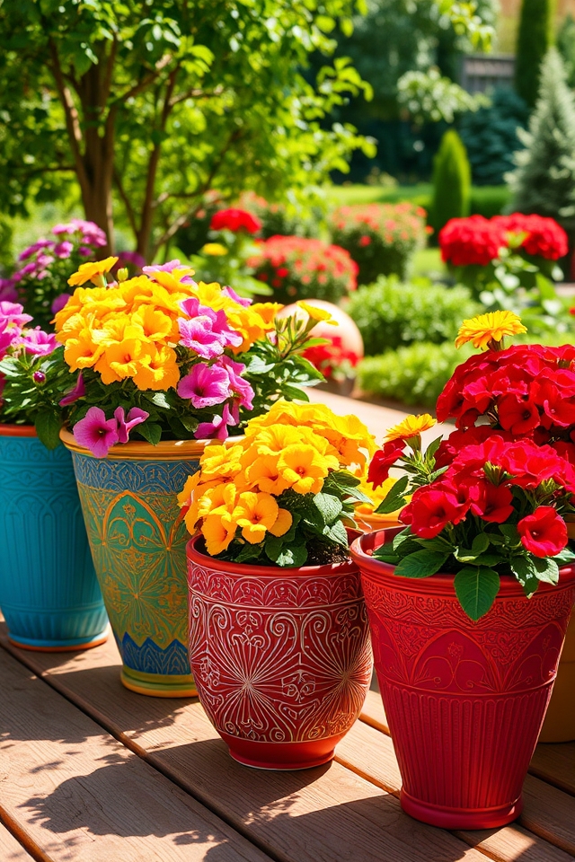 colorful flower pots display