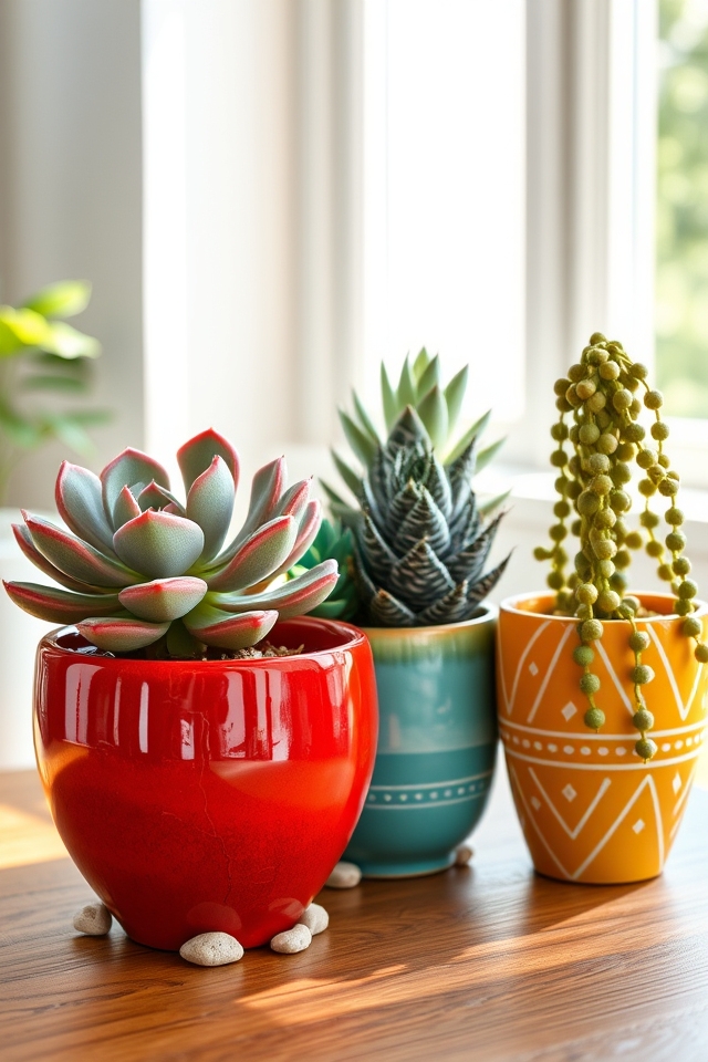 colorful glazed succulent pots