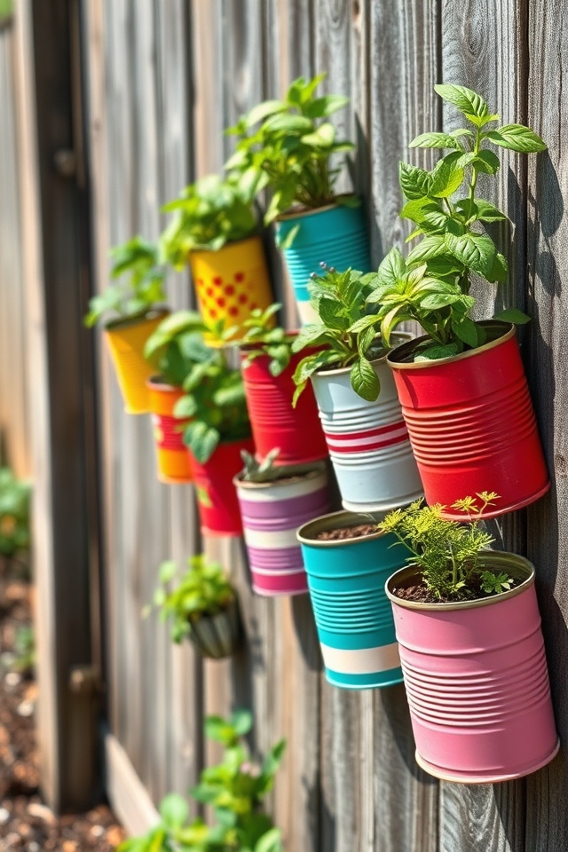 colorful recycled tin gardens