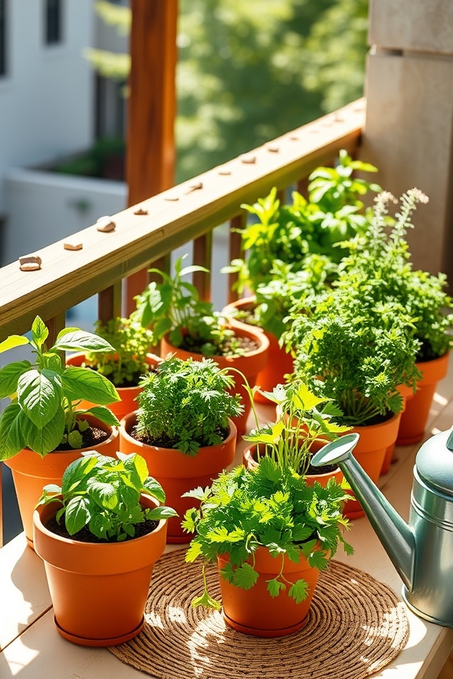 compact herbs in pots