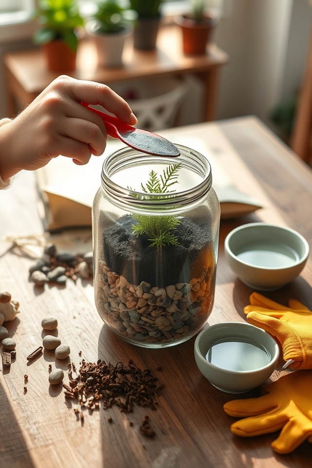 construct mini terrarium layers
