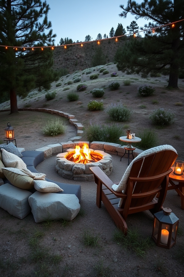 cozy hillside fire pit