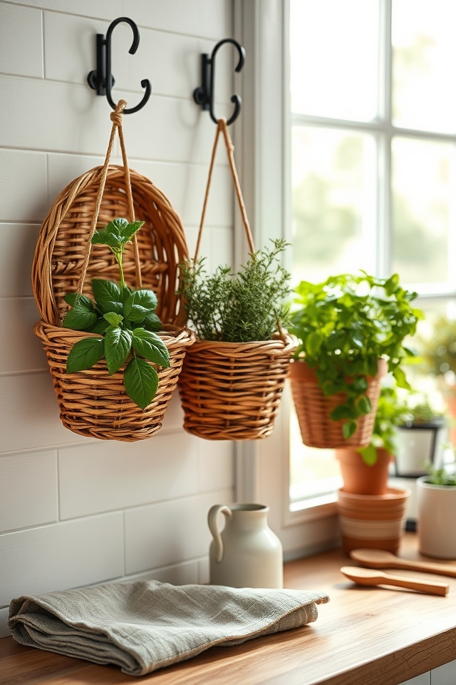 cozy indoor herb baskets