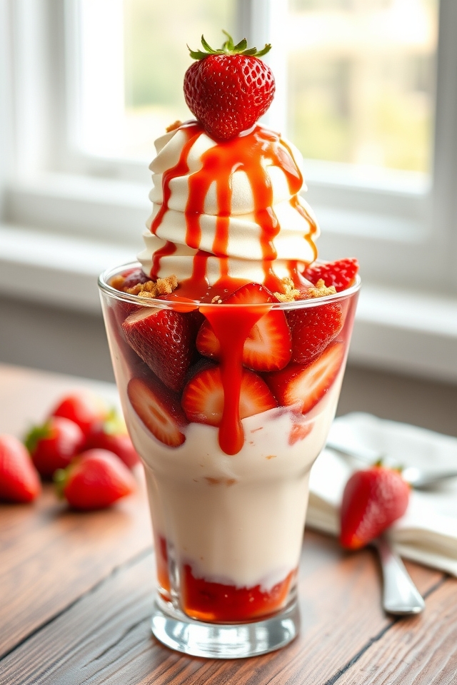 creamy cheesecake strawberry sundae