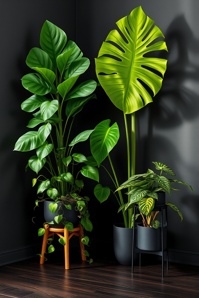 dark walls green foliage