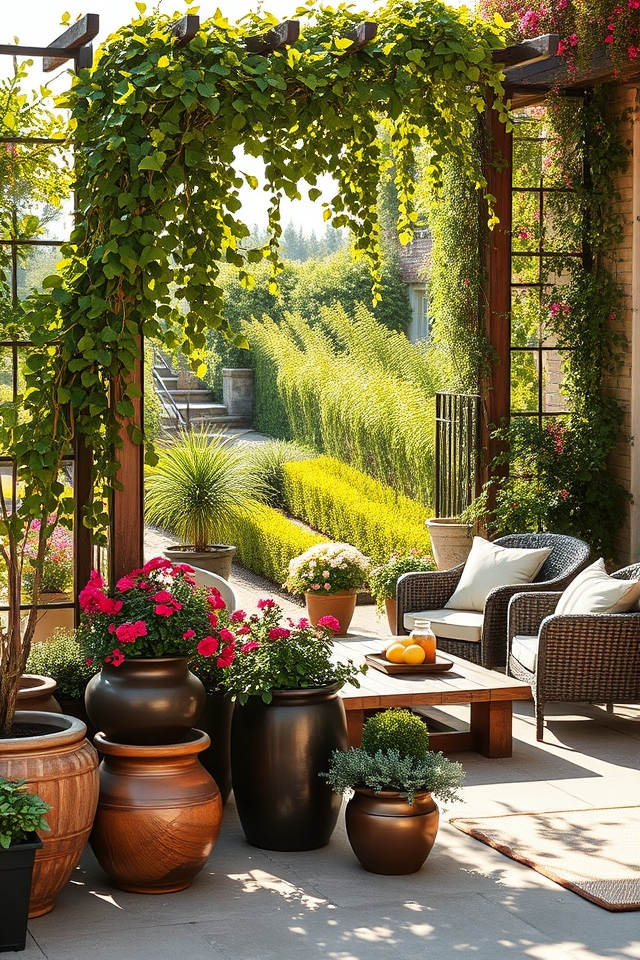 diverse planters inviting patios