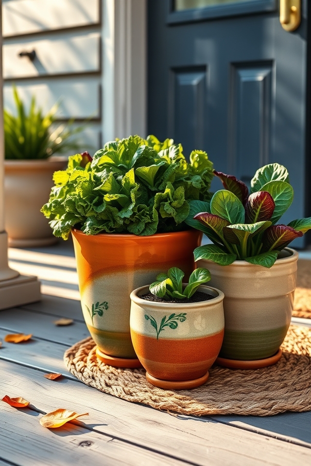 edible greens in pots