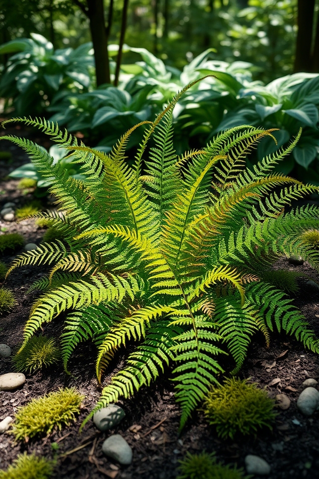 elegant ferns in shade