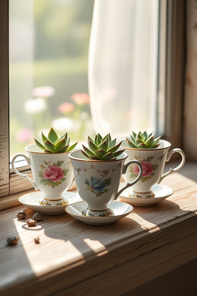 elegant vintage teacup planters