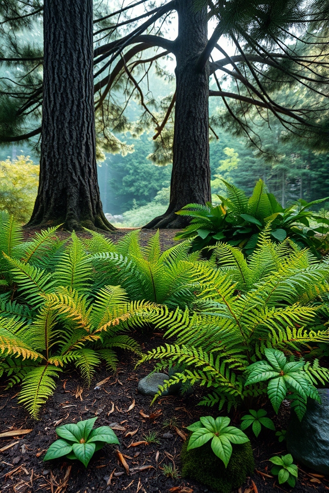ferns thriving under pines
