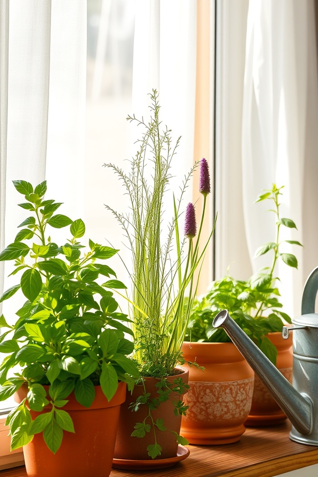 fresh herbs on windowsill