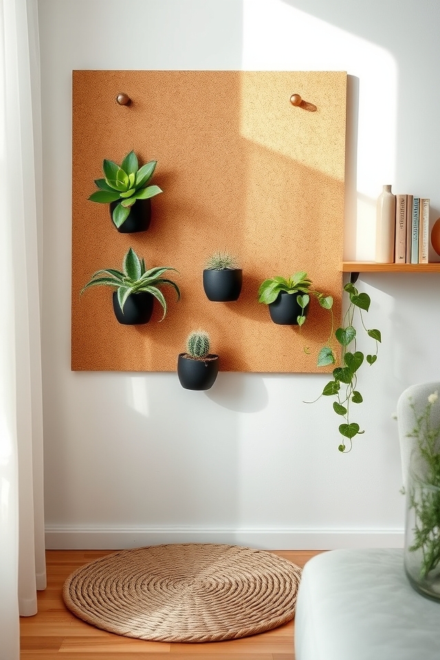 hang succulents on corkboard