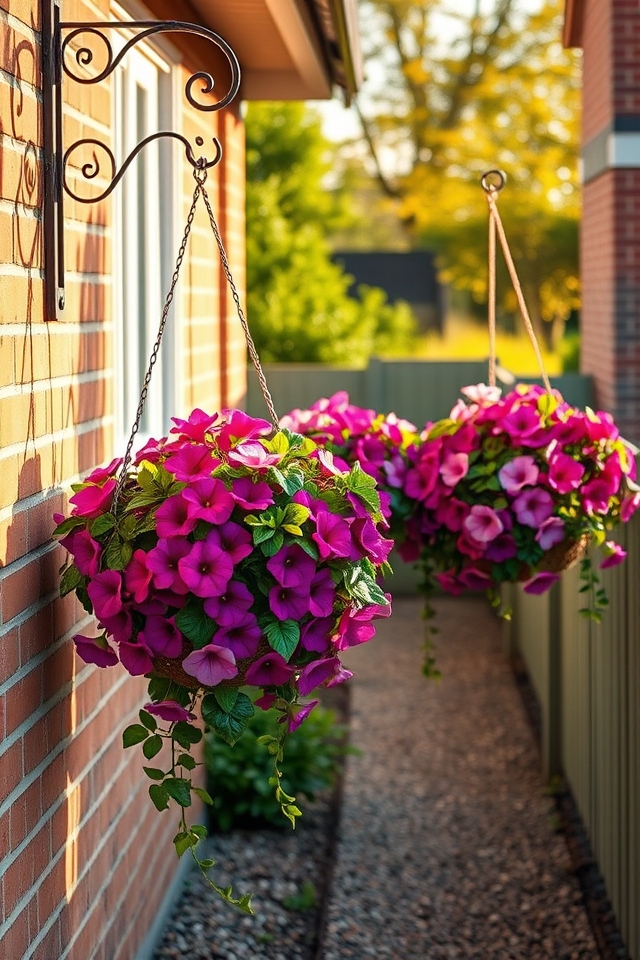 hang vibrant petunias regularly