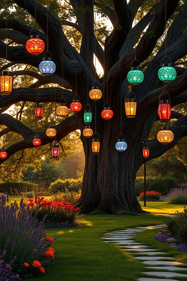 hanging colorful lanterns overhead