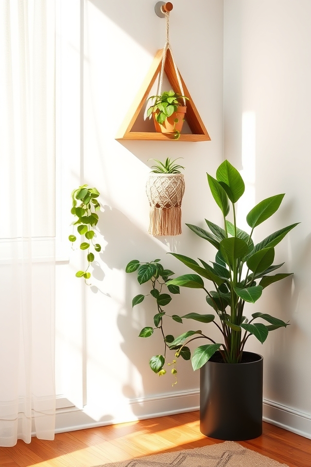 hanging plants in corners