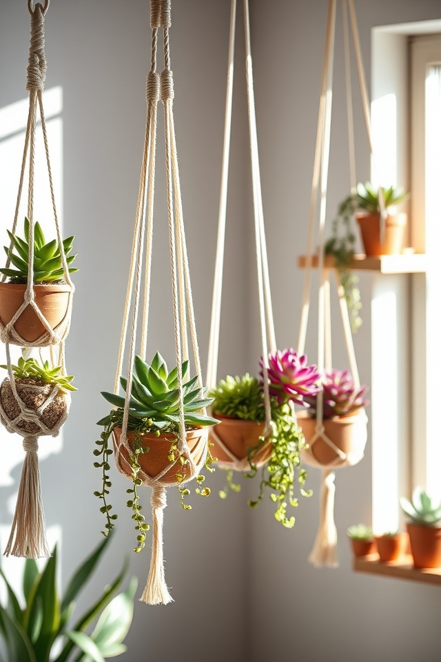 hanging succulent planters display
