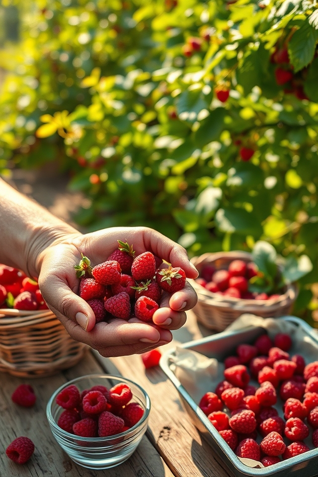 harvest ripe raspberries fresh
