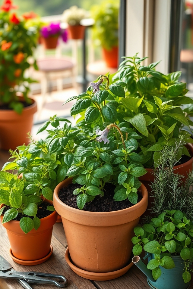 herbs in decorative containers