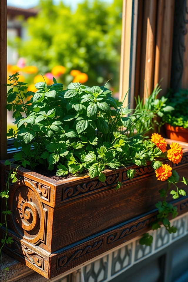 herbs in window planters