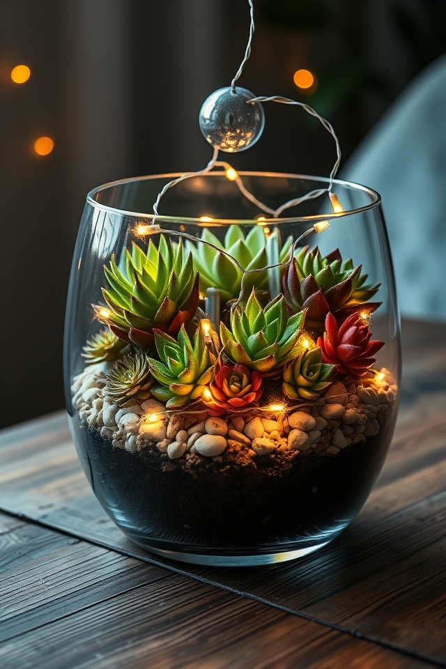 illuminated succulent terrarium design