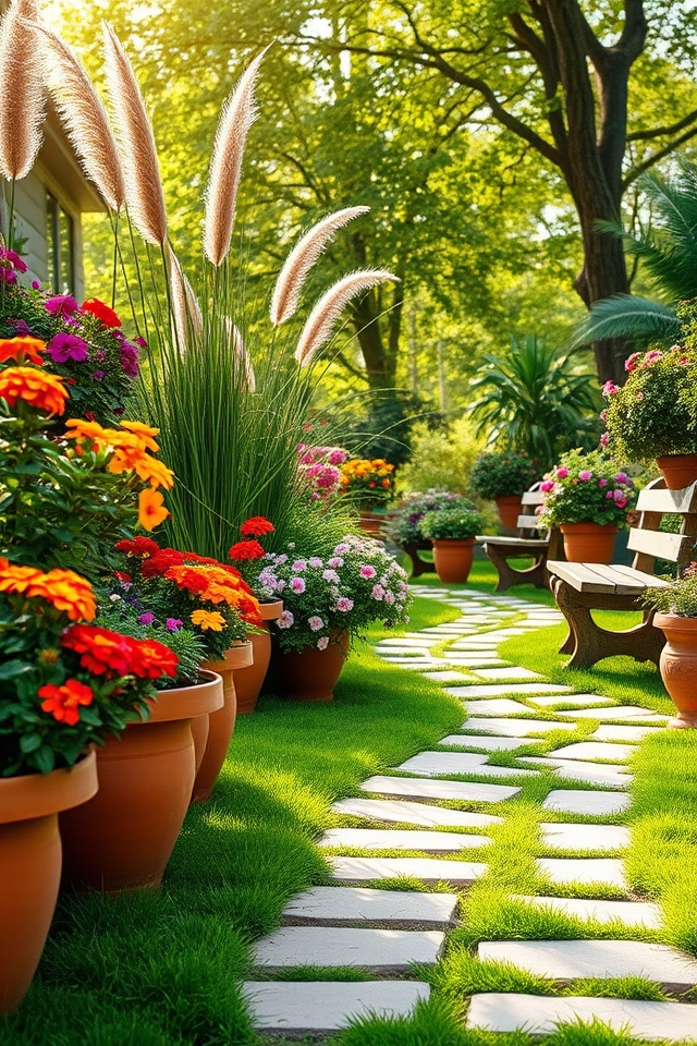 inviting potted plant pathway