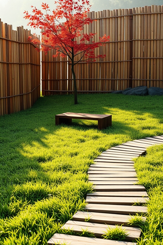 japanese wooden grass garden