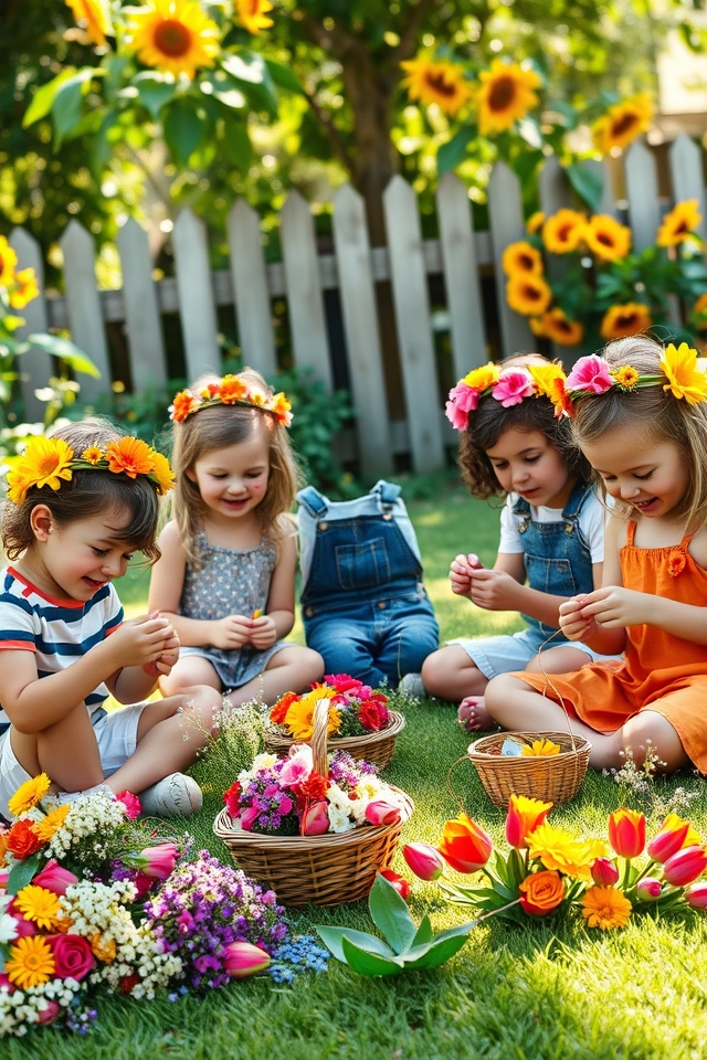 kindergarteners design flower crowns