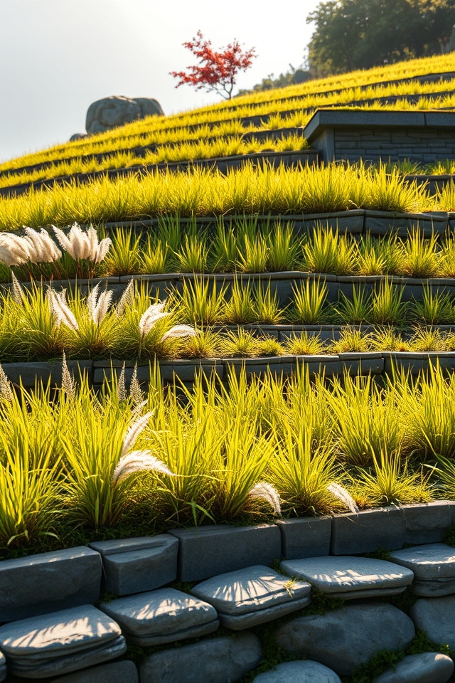 layered japanese grass terraces