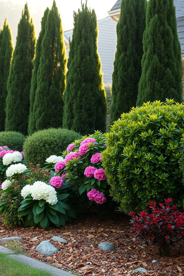 layered mixed shrub privacy