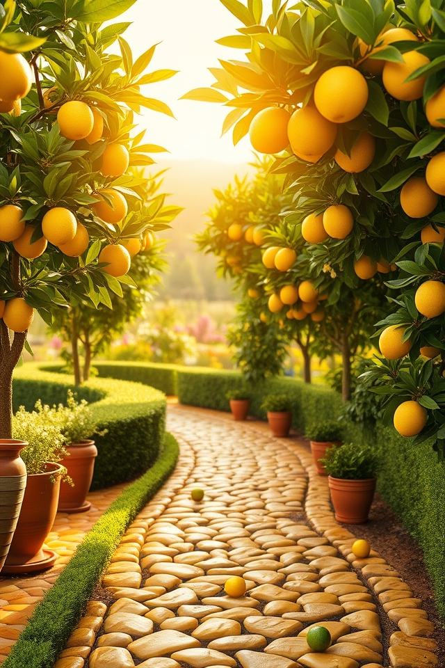 lemon themed garden pathway