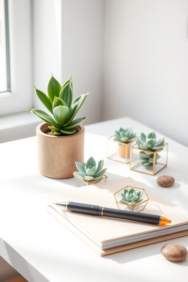 low maintenance minimalist desk succulents