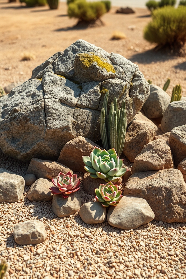 low maintenance rock succulent display