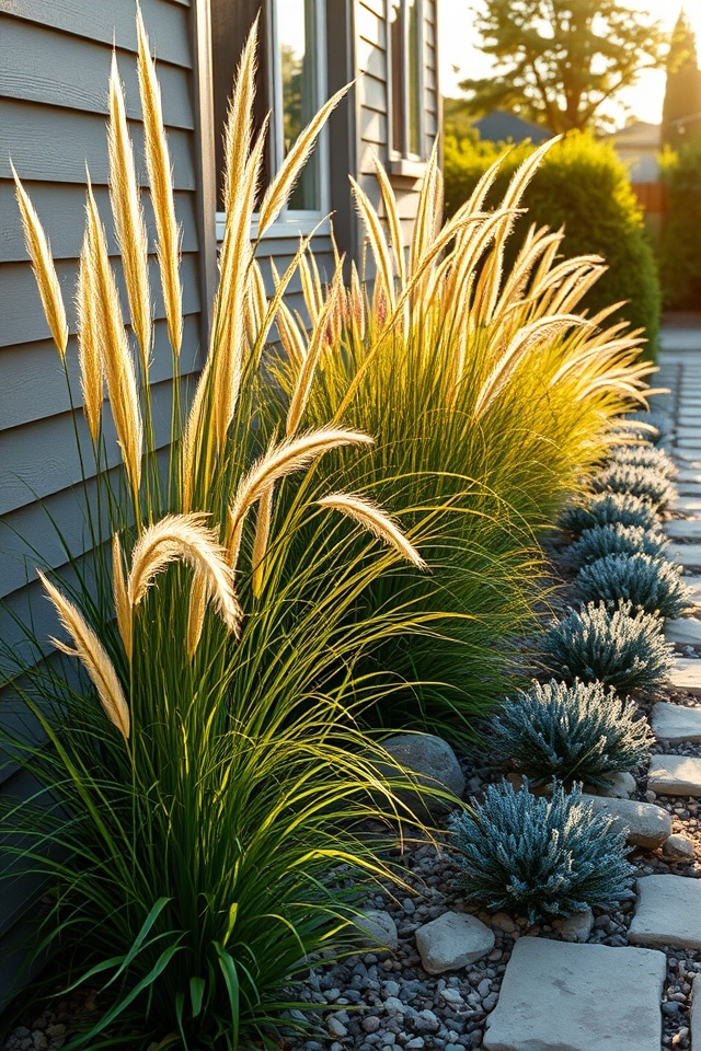 low maintenance textured moving grasses