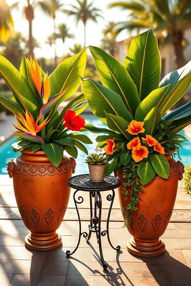 lush exotic urn plants