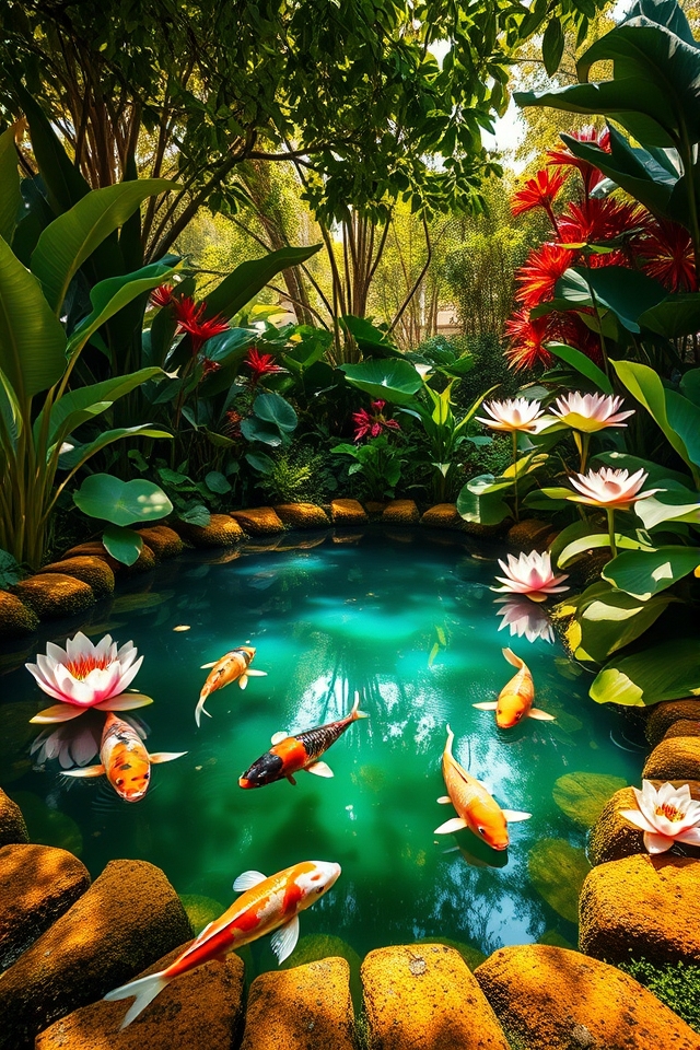 lush tropical koi oasis