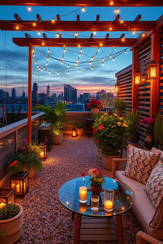 magical rooftop garden ambiance