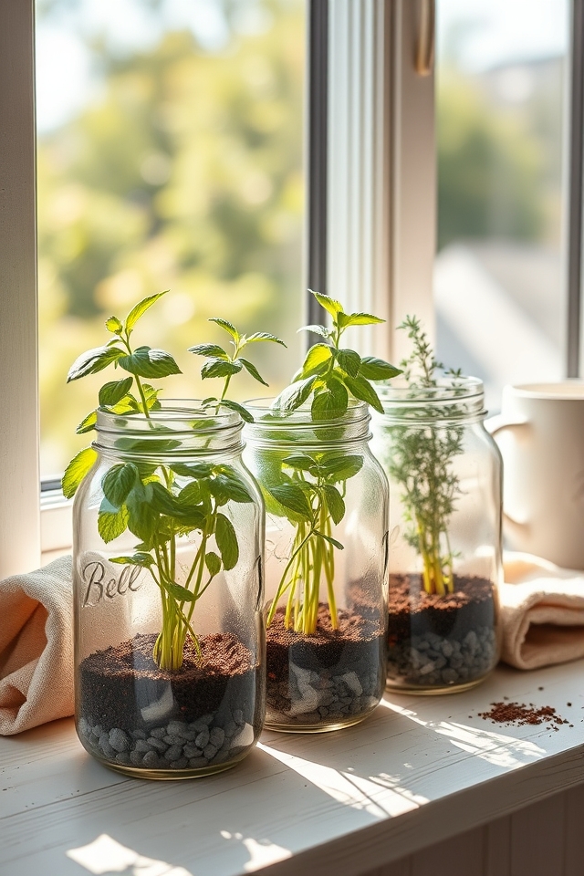 mason jars with herbs