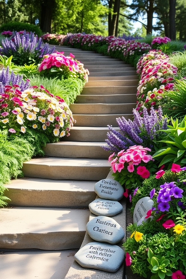 memorial flower adorned steps