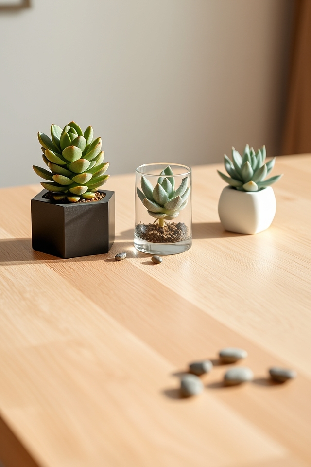 minimalist low maintenance succulent display