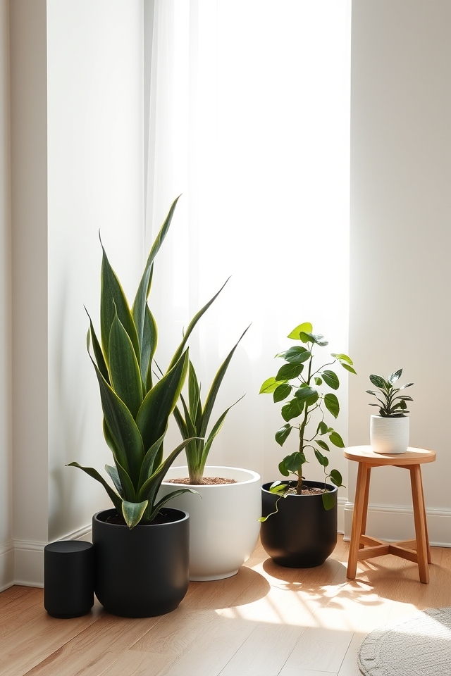 minimalist monochrome pots display