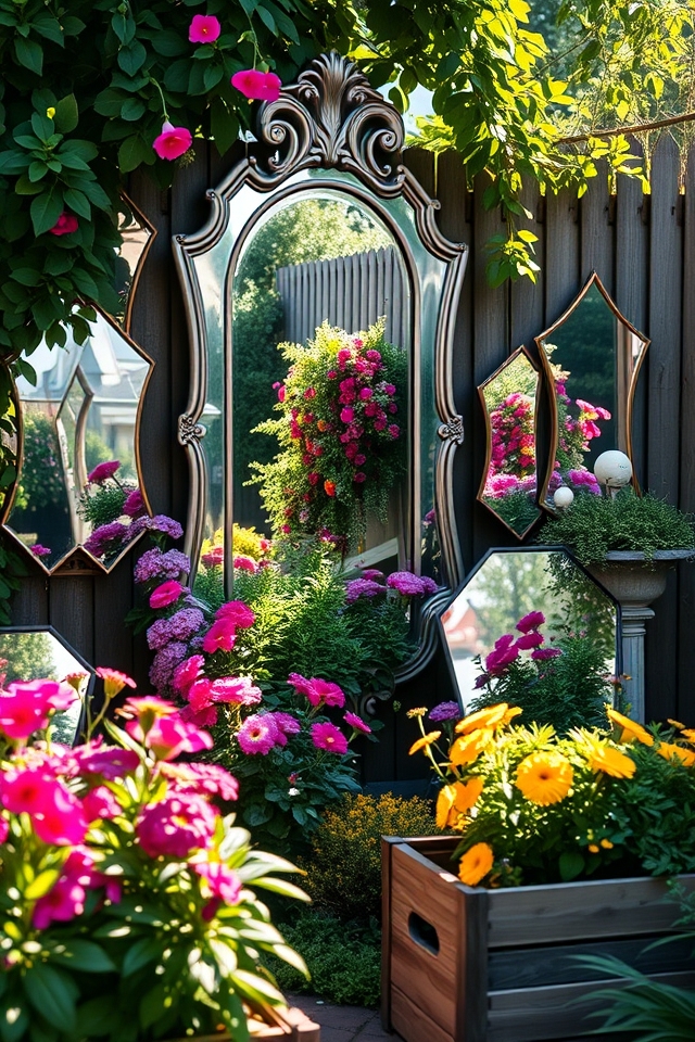 mirrors enhance garden space