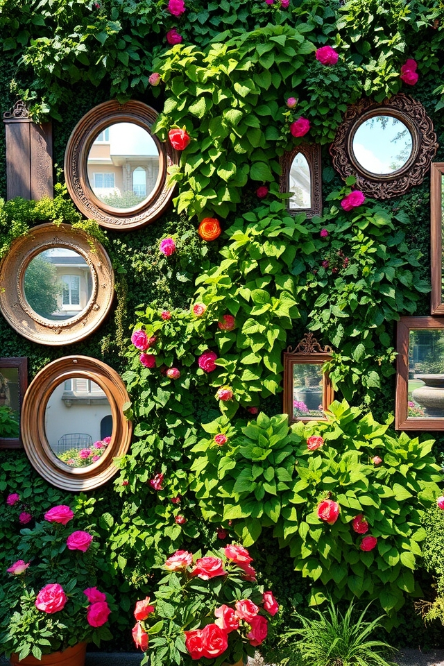 mirrors enhancing green wall