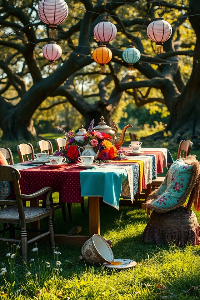 mismatched teacups topsy turvy setup